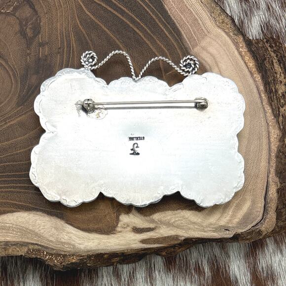 Vintage FEDERICO JIMENEZ Sterling Silver & Turquoise Statement Butterfly Pin - Picture 2 of 3